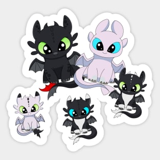 Cute dragon and family, toothless dragon, night furies Sticker